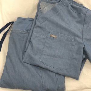 Figs MEN's Heather Indigo Scrub Top and Bottom Set